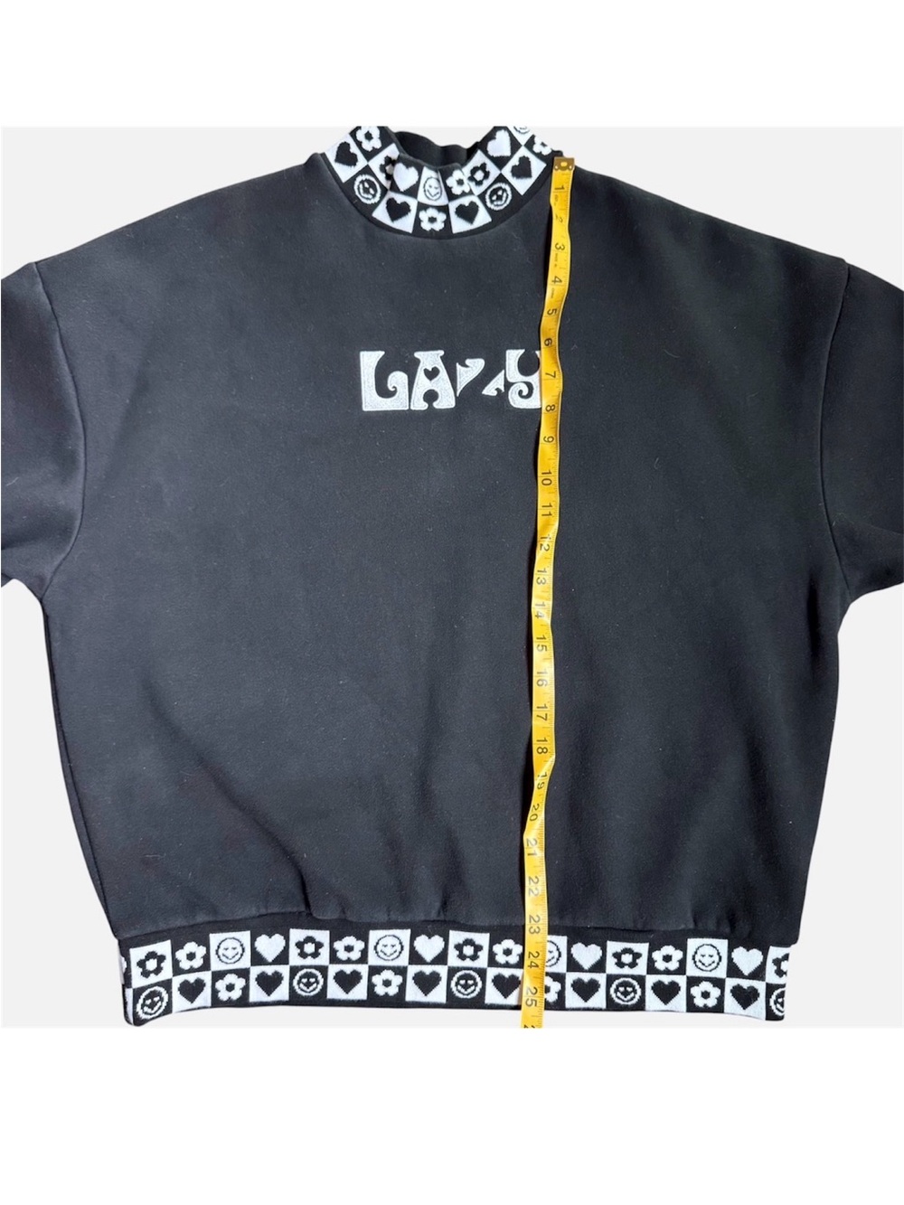 Lazy Oaf Black Sweatshirt Hearts Monochrome Mockneck y2k Women’s Small Medium - Picture 8 of 9